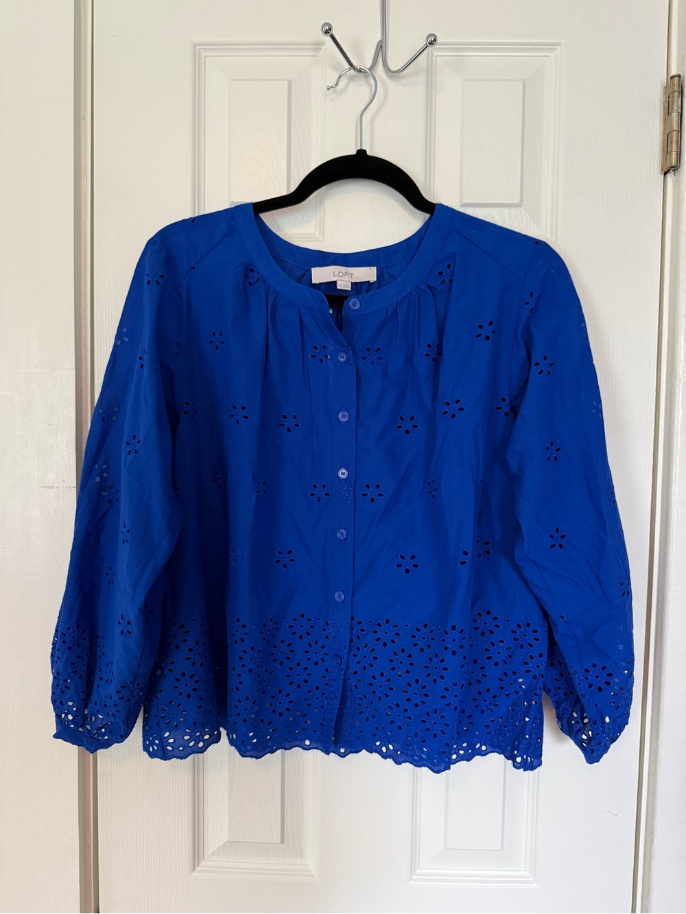 LOFT Royal Blue Eyelet Button-Front Blouse